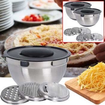 2er-Set Reibeschüssel aus Edelstahl mit 3 Raffeln und Deckel