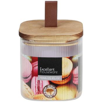 Preview: Elegantes 750ml Vorratsglas, Borosilikat-Glas, mit Akazienholzdeckel, luftdicht & stilvoll, hochwertige Aufbewahrung