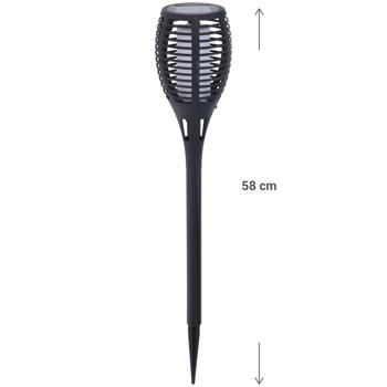 Preview: set di 2 torce solari con effetto fiamma, nero, incl. picchetto di terra, 58 cm