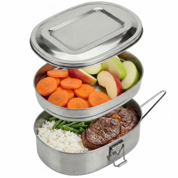 Preview: Edelstahl Brotbox, 1,2 L - Hygienisch, Robust & Geruchsneutral - Lunchbox ideal für Schule, Arbeit, Picknick - Inkl. Deckel, Haltegriff - 18x14x7.5cm