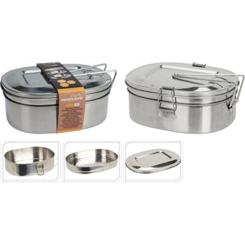 Preview: Set of 2 stainless steel lunch boxes, incl. lid and carrying handle, 18 x 14 x 7.5 cm