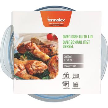 Preview: Glas Auflaufform mit Deckel rund 1000ml - Hitzebeständig bis 240°C - Spülmaschinen- & mikrowellengeeignet - Zum Backen, Servieren & Einfrieren