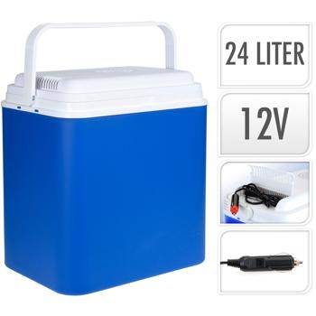 Preview: Langlebige elektrische Kühlbox, 24L, 12V für KFZ – Robustes Design, blau/weiss, optimale Kühlleistung