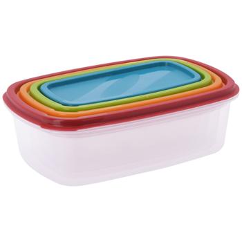 Preview: 4er-Set Vorratsbehälter für Lebensmittel mit bunten Deckeln, stapelbar, Frischhaltedosen in 4 Grössen und Farben, spülmaschinenfest 