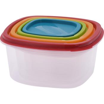 Preview: 4er-Set Vorratsbehälter für Lebensmittel mit bunten Deckeln, stapelbar, Frischhaltedosen in 4 Grössen und Farben, spülmaschinenfest 