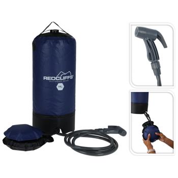 Preview: Douche de camping mobile - Pompe à pied, 11 litres, bleu - Polyvinyle, sac transport, portable, pour extérieur, voyage, jardinage