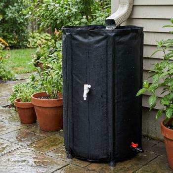 Robust, foldable 500 liter rain barrel, black - with tap and hose connection, mobile rainwater solution for every garden