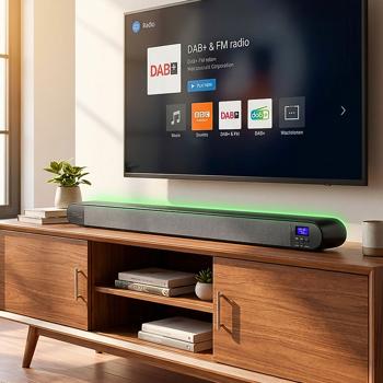 Vielseitige Soundbar mit DAB+ & FM Radio: Bluetooth, HDMI ARC, Optisch, USB & AUX – Perfekter Klang für TV & Musik, maximale Konnektivität