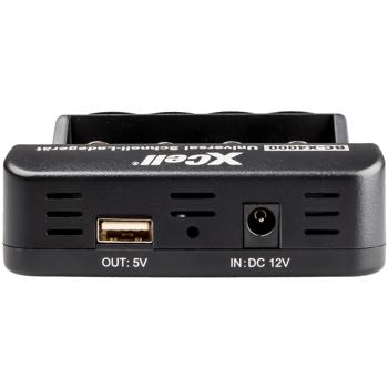 Preview: Leistungsstarkes Akku Schnellladegerät: LCD-Anzeige, schwarz, 4 Ladeplätze AA/AAA/A/SC/C, plus USB – Immer volle Power & hohe Leistung