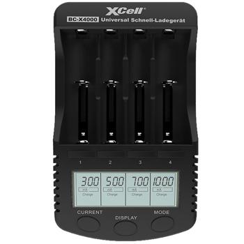 Preview: Leistungsstarkes Akku Schnellladegerät: LCD-Anzeige, schwarz, 4 Ladeplätze AA/AAA/A/SC/C, plus USB – Immer volle Power & hohe Leistung