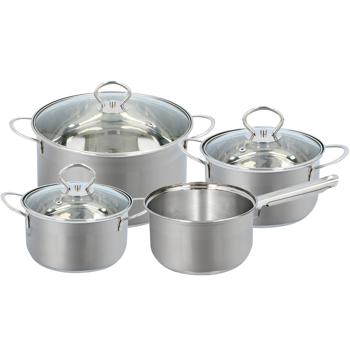 Preview: Elegante set di pentole da 7 pezzi, compatibile con l’induzione - Acciaio inossidabile, argento, manici arrotondati - Pentole premium per i migliori risultati