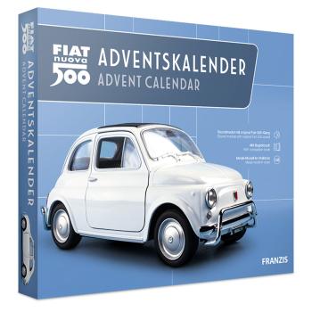 Advent calendar, model car FIAT Nuova 500, pedestal with sound module, accompanying book