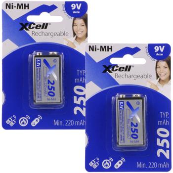 Preview: Lot 2 Accus 9V Ni-MH - Idéaux télécommandes, jouets, horloges, lampes de poche - 8.4V / 250mAh - Rechargeables - Tension stable