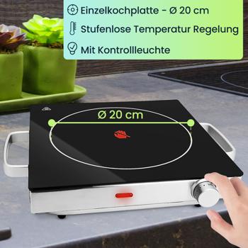 Preview: 2er Set Mobile Glaskeramik-Kochplatte, Edelstahl Gehäuse u. Infrarot-Wärme, Ø 20cm, 2.000 Watt, stufenlose Temperaturregelung, tragbares Ceranfeld Preview: 2er Set Mobile Glaskeramik-Kochplatte, Edelstahl Gehäuse u. Infrarot-Wärme, Ø 20cm, 2.000 Watt, stufenlose Temperaturregelung, tragbares Ceranfeld