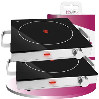 Preview: set of 2 mobile glass ceramic hotplates, stainless steel housing and infrared heat, Ø 20cm, 2,000 watts, infinitely variable temperature control, portable ceramic hob