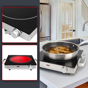 Preview: set of 2 mobile glass ceramic hotplates, stainless steel housing and infrared heat, Ø 20cm, 2,000 watts, infinitely variable temperature control, portable ceramic hob