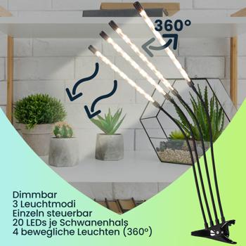 Preview: 2er-Set Vollspektrum LED-Pflanzenlampe mit je 4 Schwanenhälsen, Pflanzenwachstumslampe mit 9 dimmbaren Stufen & Timerfunktion, 80 Vollspektrum-LEDs