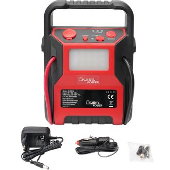 Preview: Booster Démarrage 5-en-1 - Compresseur 600A/17 bar - Batterie 9000mAh - Lampe LED - Sortie 12V - Pour Moteurs Diesel/Essence 2.0L/2.4L Preview: Booster Démarrage 5-en-1 - Compresseur 600A/17 bar - Batterie 9000mAh - Lampe LED - Sortie 12V - Pour Moteurs Diesel/Essence 2.0L/2.4L