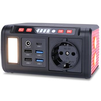 Preview: Centrale elettrica compatta e generatore solare, luce LED, 120W, 12/230V, 88,8 Wh, funzionamento di dispositivi a 12 volt, 230 volt e USB