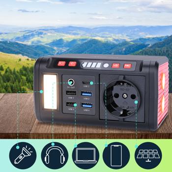 Preview: Kompakte Powerstation & Solargenerator, LED-Leuchte, 120W, 12/230V, 88,8 Wh, Betrieb von 12-Volt-, 230-Volt- sowie USB-Geräten