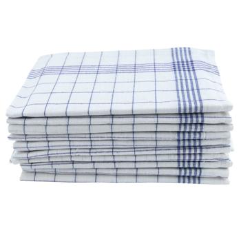 Preview: Saugstarke 10er Halb-Leinen-Geschirrtücher: 50% Leinen-50% Baumwolle, blau-weiss kariert, 70x50cm, 95°C waschbar, ÖKO-TEX – streifen- & flusenfrei