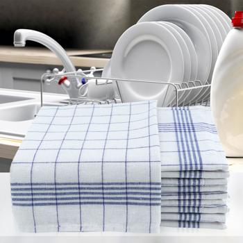 Preview: Saugstarke 10er Halb-Leinen-Geschirrtücher: 50% Leinen-50% Baumwolle, blau-weiss kariert, 70x50cm, 95°C waschbar, ÖKO-TEX – streifen- & flusenfrei