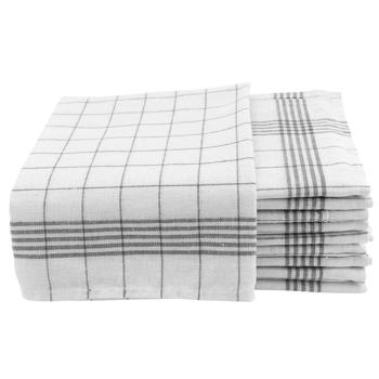Preview: 10er-Set Extrem strapazierfähige Baumwoll-Geschirrtücher, 70x50cm, anthrazit-weiss – Streifen-/Flusenfrei, OEKO-TEX® 100