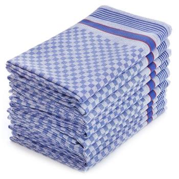 Preview: Premium 10er-Set Grubentücher, 100% Baumwolle, 45x90cm, blau-grau – Zwirn-Qualität, saugstarke Geschirrtücher, 210g/m²