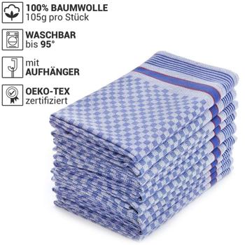 Preview: Premium 10er-Set Grubentücher, 100% Baumwolle, 45x90cm, blau-grau – Zwirn-Qualität, saugstarke Geschirrtücher, 210g/m²