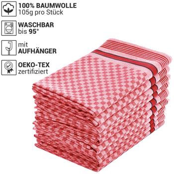 Preview: 20er-Set Grubentücher Rot/Grau Kariert - Zwirn-Qualität aus 100% Baumwolle - Extrem Saugstark, Hygienisch & Flusenfrei 45x90cm - Waschbar bis 95°C