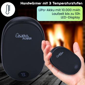 Preview: Zuverlässiger 2in1 USB Handwärmer mit Powerbank Funktion, 10.000 mAh, schwarz, warme Hände und gleichzeitig das Smartphone laden