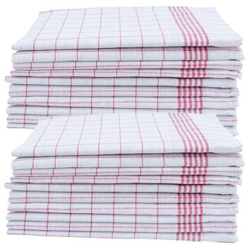 Preview: Langlebige 20er Halb-Leinen-Geschirrtücher: 50% Leinen-50% Baumwolle, rot-weiss, 70x50cm, 95°C waschbar, ÖKO-TEX – saugstark, streifen- & flusenfrei