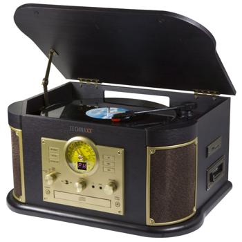 Tourne-disque nostalgique, lecteur de cassettes et de CD, y compris fonction de numérisation, aiguille en saphir de haute qualité, Bluetooth 5.0, radio FM