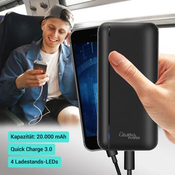 Preview: Powerbank with 3 USB ports, 20,000 mAh, USB-C & 2 USB-A ports, Quick Charge 3.0, for iPhone 16, 15, 14, 13, 12, Pro/Max Samsung, iPad, Huawei