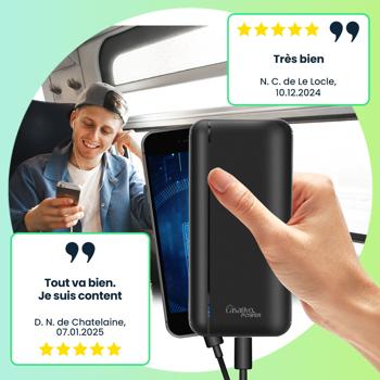 Preview: Batterie Externe - 20 000 mAh, charge 3 appareils simultanément, jusqu‘à 100h autonomie - USB-C PD 20W, 2x USB-A QC 3.0 - iPhone 16/15/14/13/12 Pro/Max, Samsung, iPad