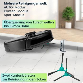 Preview: SmartLife Saugroboter mit Wischfunktion, schwarz, präzise Lasernavigation, App-Steuerung, leistungsstark, leise, ideal für Hartböden & Teppiche