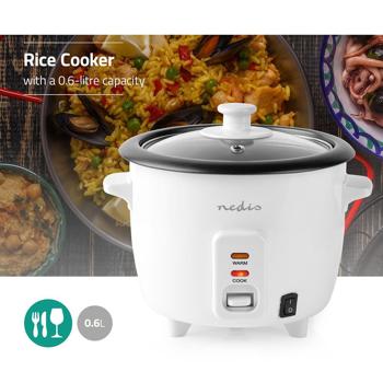 Preview: Automatic rice stove 0.6 l with steamer insert, 300 W, non-stick coating, even heat distribution, high-quality metal housing, white