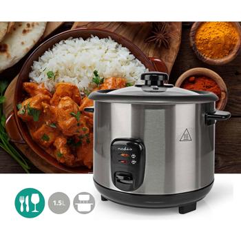 Preview: Edelstahl Reiskocher mit 1,5 l Fassungsvermögen, 500 W Leistung, Antihaft-Beschichtung & Abschaltautomatik – perfekt für lockeren Reis