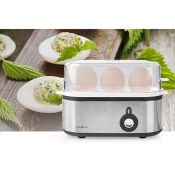 Preview: Präziser Edelstahl Eierkocher für 3 Eier (210W, silber) – Härtegrad-Einstellung, Messbecher – Perfekte Eier (weich, mittel, hart) auf Knopfdruck