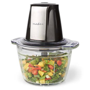 Preview: Robust electric multi chopper with glass container, 1 liter, 500 W, 2 stainless steel blades, chopper for nuts, fruit, vegetables, meat, baby food