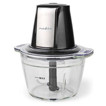 Preview: Robust electric multi chopper with glass container, 1 liter, 500 W, 2 stainless steel blades, chopper for nuts, fruit, vegetables, meat, baby food