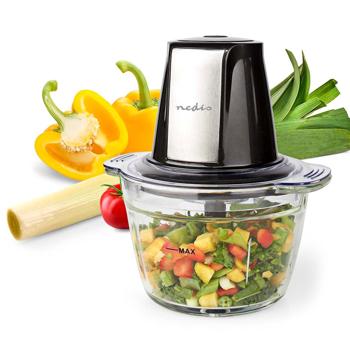 Preview: Robust electric multi chopper with glass container, 1 liter, 500 W, 2 stainless steel blades, chopper for nuts, fruit, vegetables, meat, baby food