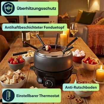Preview: Fondue-Set für 6 Personen – Elektrisch, 2,3 l, 800W, perfekt für Käse-, Fleisch- & Schokofondue, inkl. Fondue-Gabeln, Antihaft, stilvolles Design