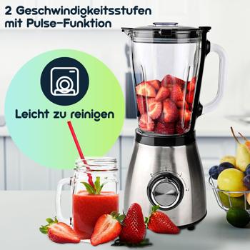 Preview: Edelstahl Power Standmixer mit 1,5 l Glasbehälter, Küchenmixer, 800 W für Smoothies, Shakes, Saucen oder zur Zerkleinerung von Obst und Gemüse