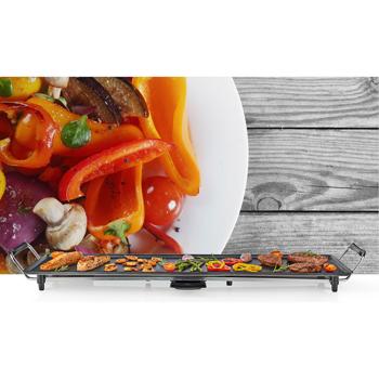Preview: XXL elektrische Grillplatte – Teppanyaki Tischgrill für fettarmes Braten, 90 x 23 cm, 1800W, antihaftbeschichtet, ideal für Fleisch, Fisch & Gemüse