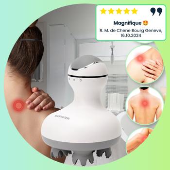 Preview: Appareil de massage professionnel tête & corps - 4 embouts, mobil, sans fil, lavable, huile de massage compatible - Intensité variable, batterie 1000 mAh