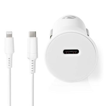 Preview: KFZ-Ladegerät USB-C inkl. Kabel 1 m USB C auf Lightning, weiss, für iPhone 5, 6, 7, 8, 9, X, XS, 11, 12, 13, 14, PRO / PRO MAX
