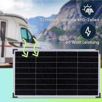 Preview: Effizientes 60W Solarpanel: Monokristalline Zellen, IP65, Metallrahmen – Robust & mobil für maximale Solarenergie