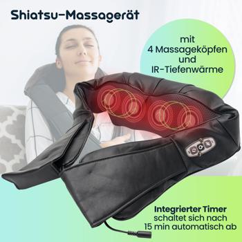 Preview: Shiatsu-Massagerät mit IR-Tiefenwärme – 4 Massageköpfe für Nacken, Rücken & Füsse – Vielseitig einsetzbares Massagegerät mit Timer