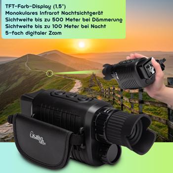 Preview: Professionelles Monokulares Infrarot Nachtsichtgerät, Foto und Video, Sicht bis 500m , 2k Videoaufnahmen, 5-fach Zoom, TFT Farbdisplay